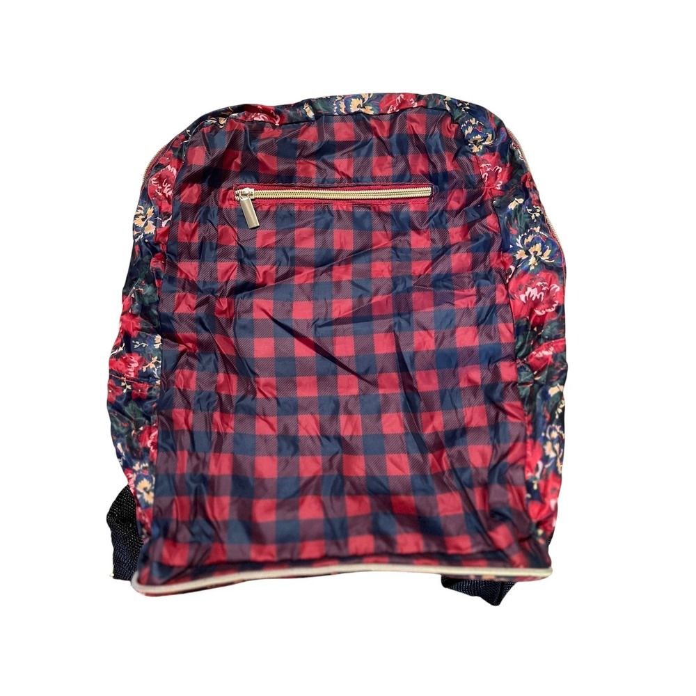 Francesca's Mirror Mirror Packable Travel Backpack Floral Plaid Signature New